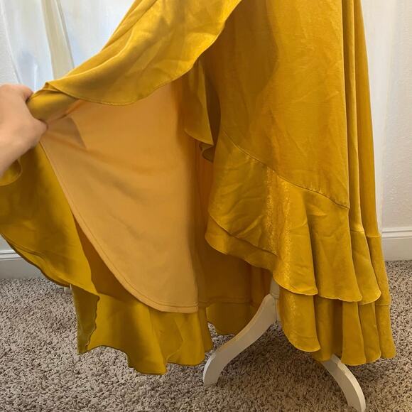 Lulus In Love Forever Maxi Dress Small Mustard Yellow Satin Formal Wedding Guest - Picture 12 of 15